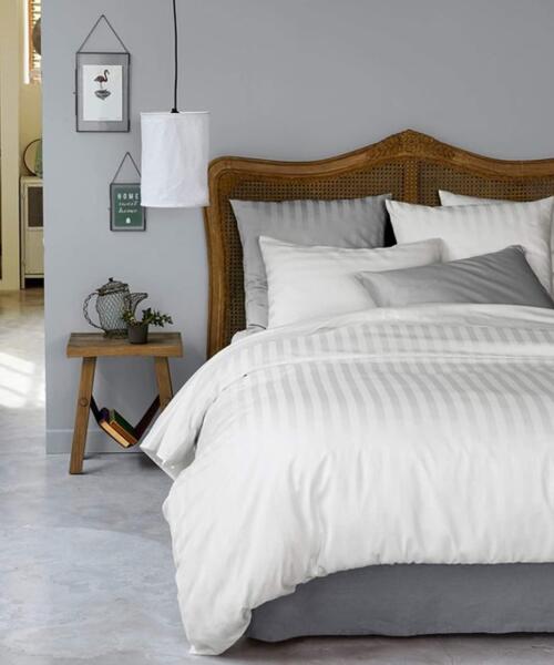 Pure White Sateen Stripe King Size Bedsheet 300 TC